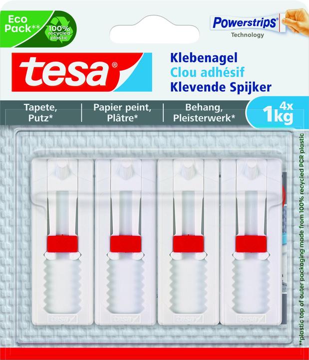 Produktbild tesa Klebenagel für Tapete & Putz, 1kg Halteleistung, höhenverstellbar, spurlos ablösbar