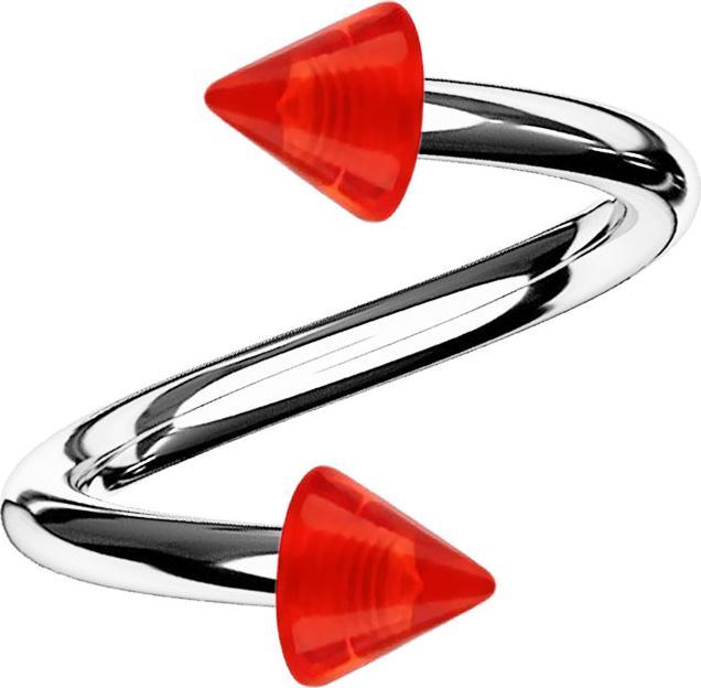 Produktbild Star Piercing Spirale silber mit zwei Cones rot transparent (Acryl, Chirurgenstahl 316L)