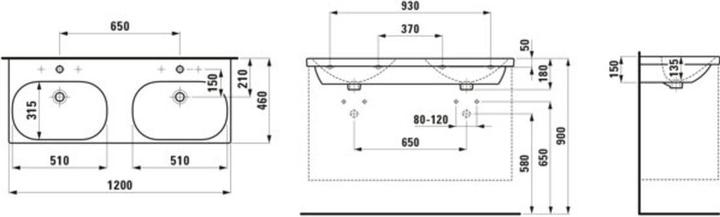 Image du produit Laufen Lavabo double LUA 120x46cm ub o ÜL ÜLK u ge. o HL we LCC (460 mm, 1200 mm)
