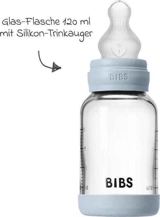 Produktbild Bibs Babyflaschen Glas-Flasche Baby Bottle Round 120 ml + Silikon-Trinksauger (120 ml)