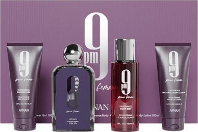 Afnan 9pm Pour Femme - Eau De Parfum 100 Ml, Duschgel 100 Ml, Körperschleier 150 Ml, Körpermilch 100 Ml (Parfum set)