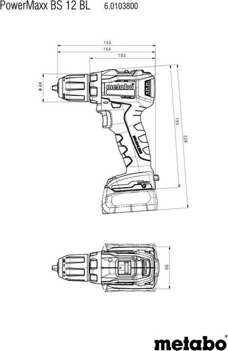 Actual product image Metabo 12V cordless drill screwdriver POWERMAXX BS 12 BL (Rechargeable battery operated)