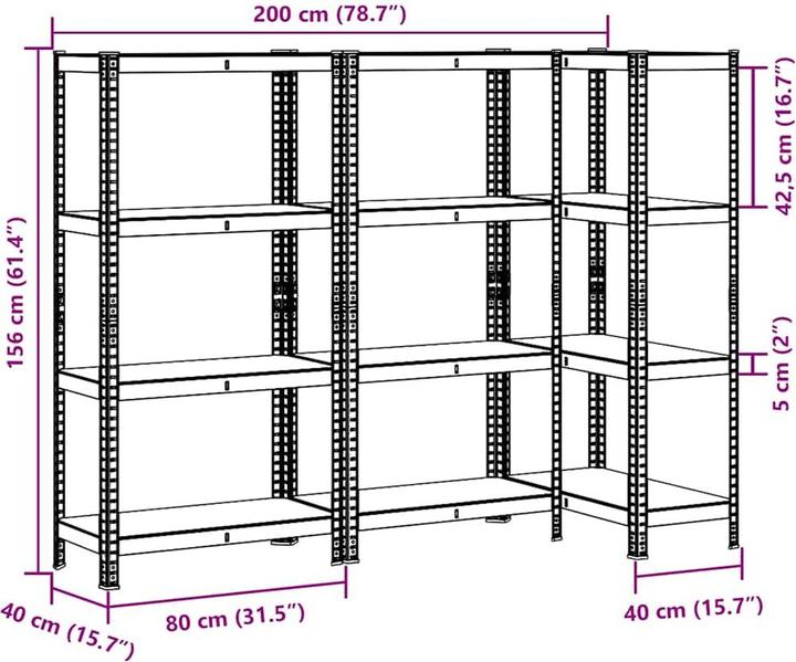 Actual product image VidaXL Storage shelving with 4 shelves 3 pcs. silver steel & wood-based material