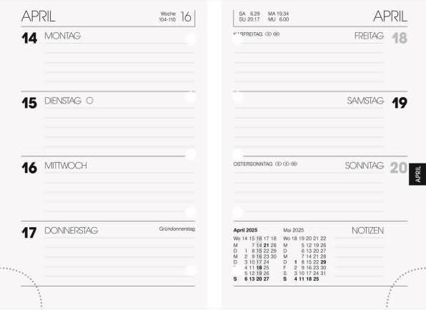 Actual product image Weekly calendar 723 for ring binder calendar 7,6x11,2cm 1 week/2 pages 2025 (German)