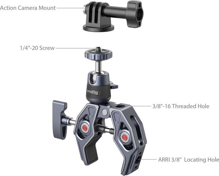 Actual product image SmallRig Super Clamp with 360° Ball Head Mount for Action Cameras 4102B