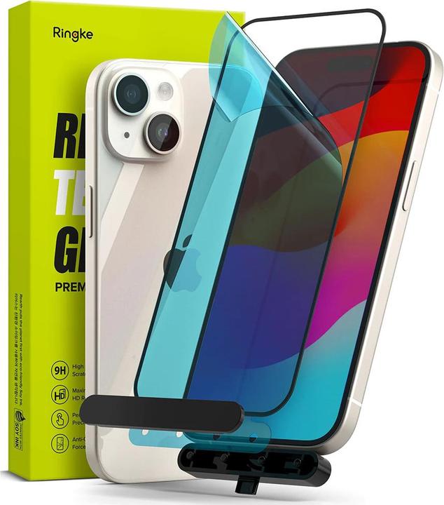 Image du produit Ringke iPhone 15 Screen Protector Premium Tempered Glass 9H with installation jig Transparent (1 pièce(s), Apple iPhone 15, Apple iPhone 16)