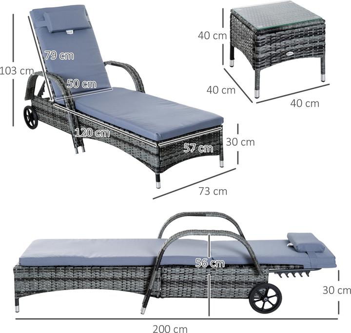 Produktbild Outsunny Rattan-Gartenliege als 3-teiliges Set (200 cm)