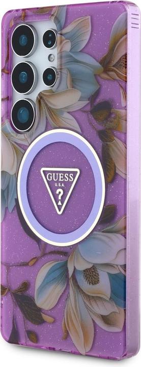 Immagine prodotto Guess Etui Glitter Flowers Triangle Buttons MagSafe do Samsung Galaxy S25 Ultra fioletowy (Samsung Galaxy S25 Ultra)