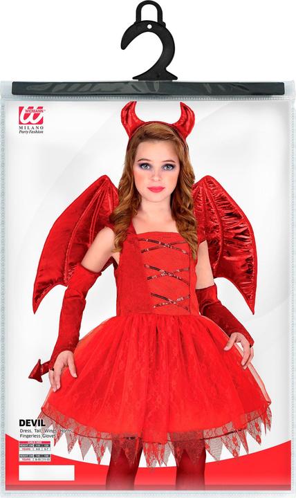 Produktbild Widmann Teufel Kinderkostüm Kleid, Schwanz, Hörner, fingerlose Handschuhe (158)