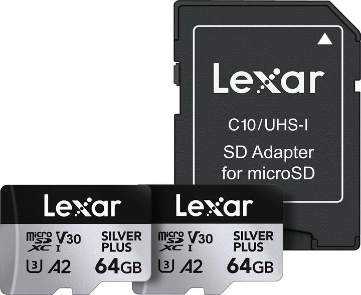 Image du produit Lexar Professional Silver Plus 2-Pack (64 Go, microSDXC, U3, UHS-I)
