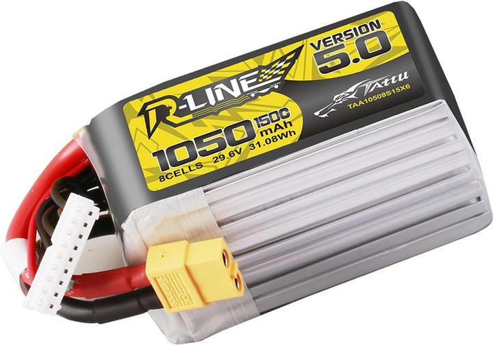 Produktbild Tattu Lipo R-Line Version 5.0 1050mAh 29.6V 8S 150C battery with XT60 connector (29.60 V, 1050 mAh)