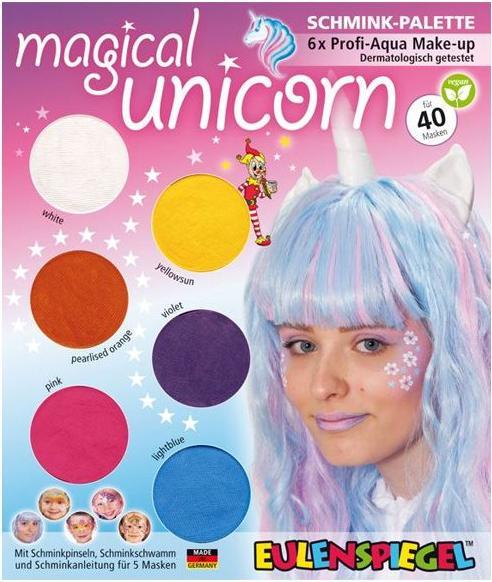 Produktbild 207000 - Schmink-Palette Magical Unicorn, Anleitung für 5 Einhorn Masken, Kinderschmink