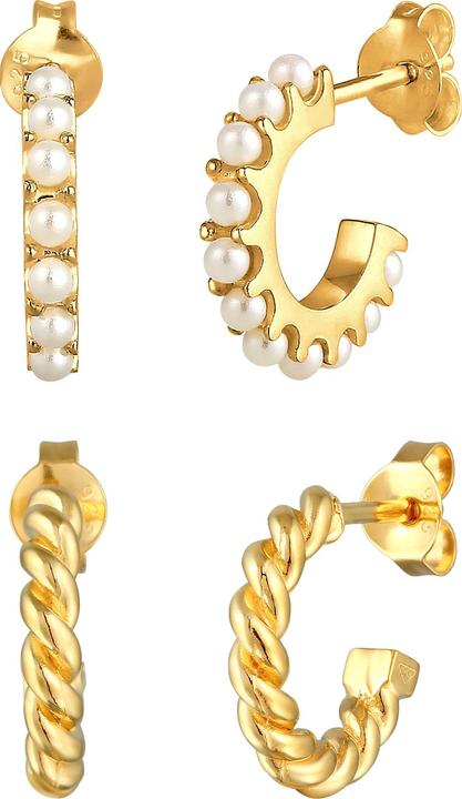 Immagine prodotto Elli Orecchini Creoles Corda di perline Elegante Argento 925 (Perla sintetica, Argento 925 placcato oro, Nessuna pietra)