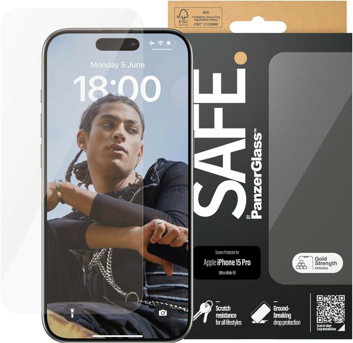 Image du produit PanzerGlass SAFE. Protecteur d'écran Ultra-Wide Fit (1 pièce(s), Apple iPhone 15 Pro)
