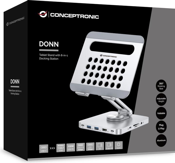 Produktbild Conceptronic Tablet Halterung inkl 8-in-1 Docking Station si