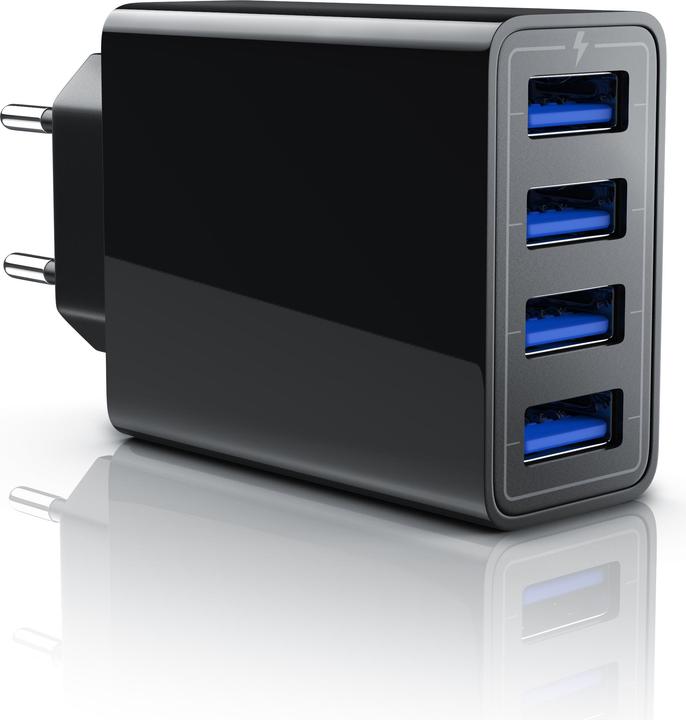 Aplic USB Ladegerät 5000 mA, 4 Port Netzteil für Handy, Tablet uvm. 5000mA 2,4A Max. je Port, 25W, schwarz (25 W)