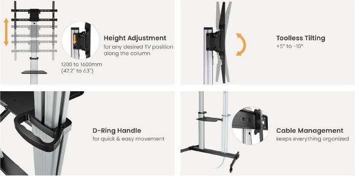 Immagine prodotto equip Carrello porta TV 60"-100"/1TFT 100kg con regolazione dell'altezza gr (100", 100 kg)