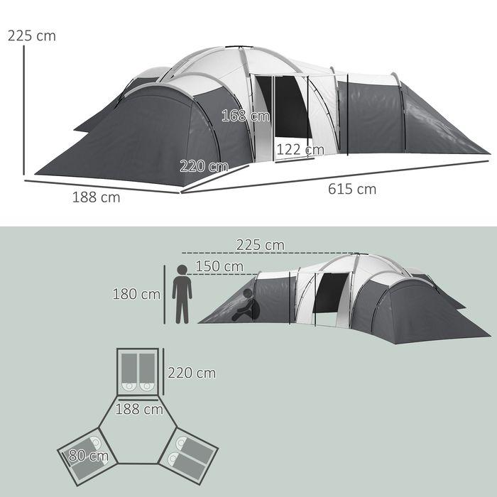 Immagine prodotto Swisshandel24 Tenda a tunnel tenda da campeggio 6-9 persone tenda familiare 3 camere da letto 2000mm Oxford grigio (Tenda a tunnel, 9+ persone)