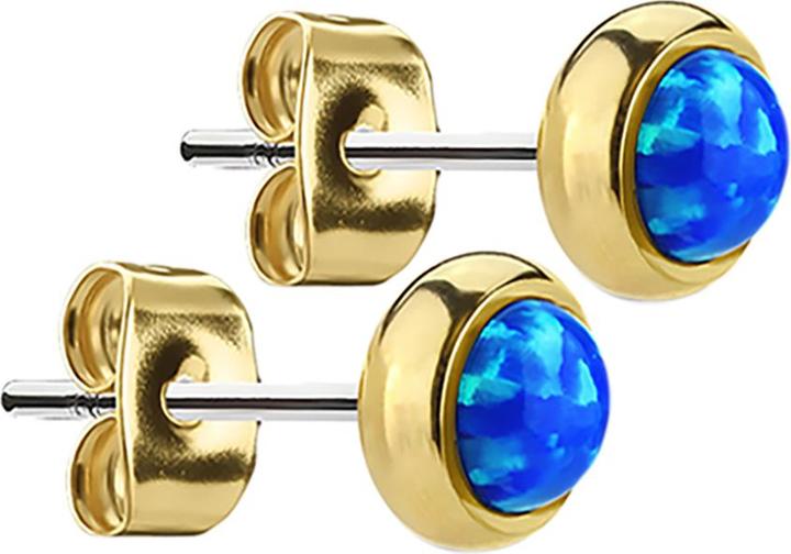 Produktbild Star Piercing Ohrstecker vergoldet mit Opal blau (ohne Messing, Chirurgenstahl 316L)