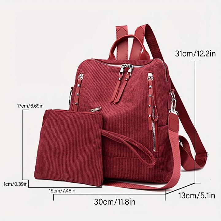 Immagine prodotto Only-Bags.Store Elegante zaino in velluto a coste - spazioso e versatile con cinghie regolabili, chiusura a zip per