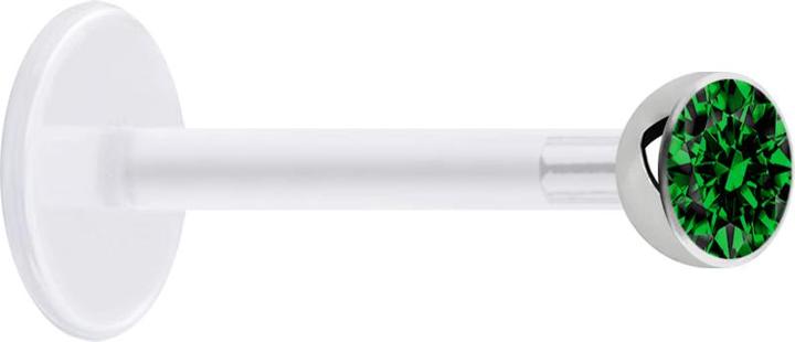 Image du produit Star Piercing Micro Labret transparent avec boule et cristal vert (Acier chirurgical 316L, sans laiton, Bioflex)