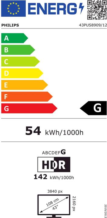Energy Label Philips 43PUS8909/12 (43", PUS8909, LED, 4K, 2024)