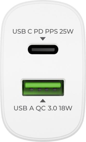 Actual product image prio Fast Charge Wall Charger 25W PD PPS (USB C)+QC 3.0 (USB A) white (25 W)