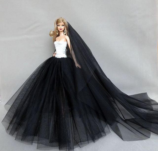 Produktbild Hermex Hochzeitskleid Mode für Barbie Puppen Kleider Zubehör Schwarz Weiss