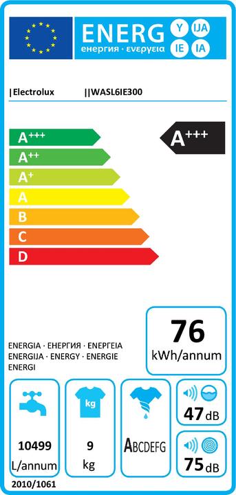 Etichetta energetica Electrolux Wasl6ie300 (9 kg, A sinistra)