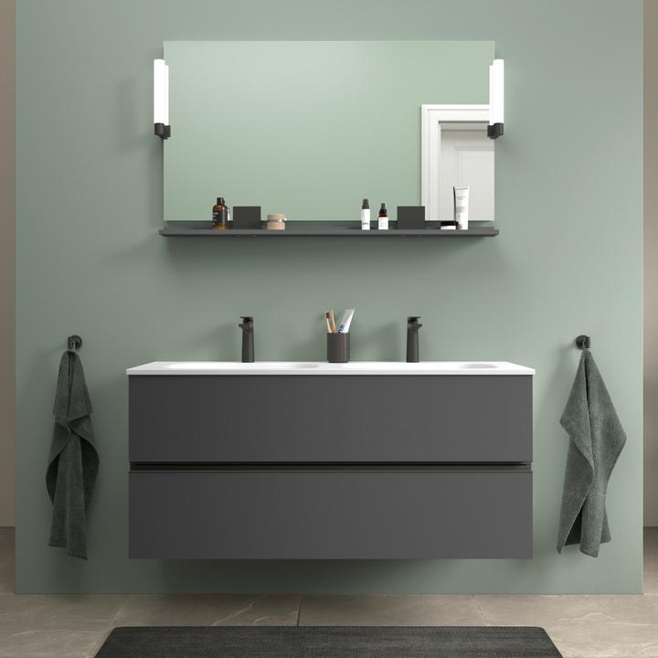 Actual product image Duravit Sivida mirror, diamond black matt, 1250x36x650mm, top light, sensor switch, mains connection