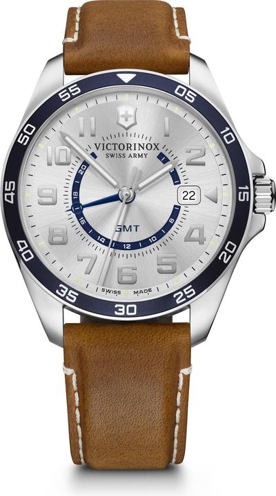 Image du produit Victorinox FieldForce GMT Ø42, cadran blanc argenté, cuir marron (Swiss Made, 42 mm)
