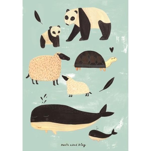 Produktbild Petit Monkey Poster, schwarz-weisse Tiere/ mint (50 x 70 cm)