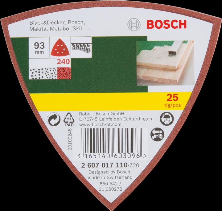 Actual product image Bosch Zubehör Sanding sheet set for delta sander, 93 mm, 240, 6 holes, 25-pack (240)