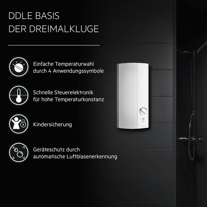 Immagine prodotto AEG Haustechnik DDLE Basic 11 kW Scaldabagno elettronico istantaneo, selezione della temperatura tramite i simboli