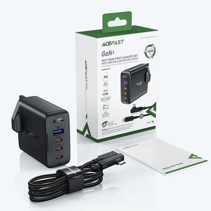 Image du produit Acefast Jeu de 2x chargeurs rapides GaN UK 100W Power Delivery 3x USB C 1x USB - blanc / noir (100 W)