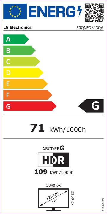Label énergétique LG 50QNED813QA (50", QNED81, LED, DHU, 2022)