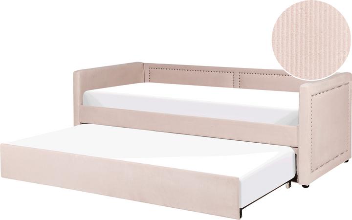 Produktbild Beliani Tagesbett ausziehbar Cord pastellrosa Lattenrost 90 x 200 cm MIMIZAN (90 x 200 cm)