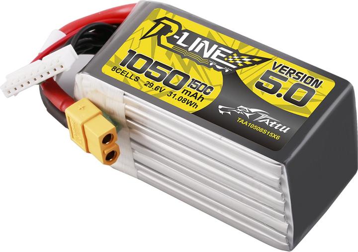Produktbild Tattu Lipo R-Line Version 5.0 1050mAh 29.6V 8S 150C battery with XT60 connector (29.60 V, 1050 mAh)
