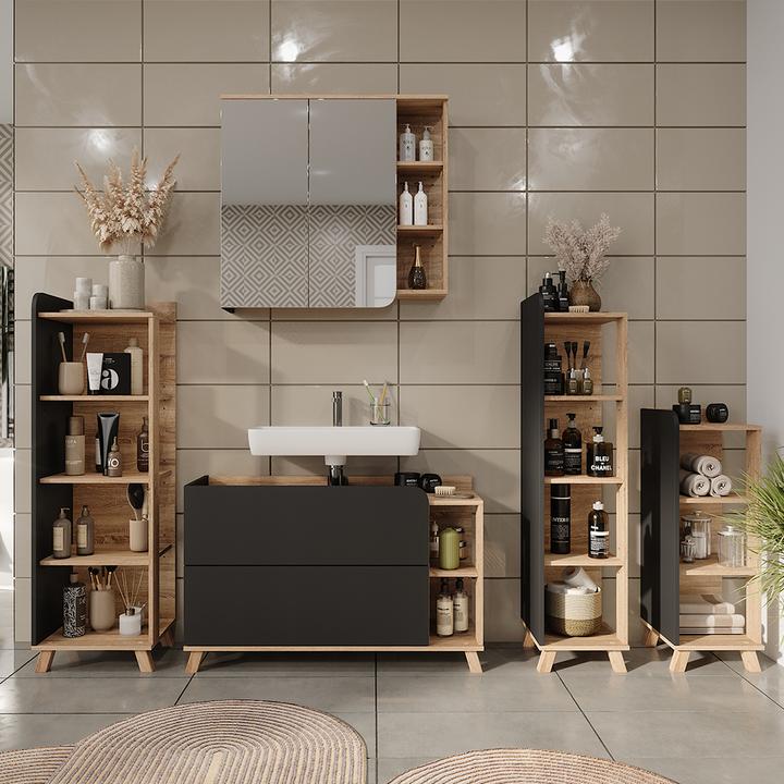 Produktbild Vichy Badregal Karen, Sonoma/Anthrazit, 30 x 128 cm mit 4 Fächern