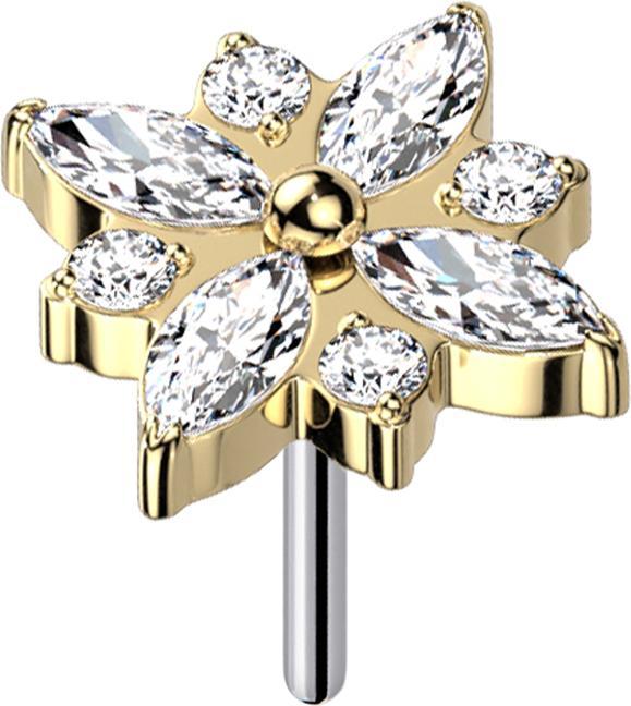 Star Piercing Threadless vergoldet Blume eckig Kristalle silber (ohne Messing, Titan G23)