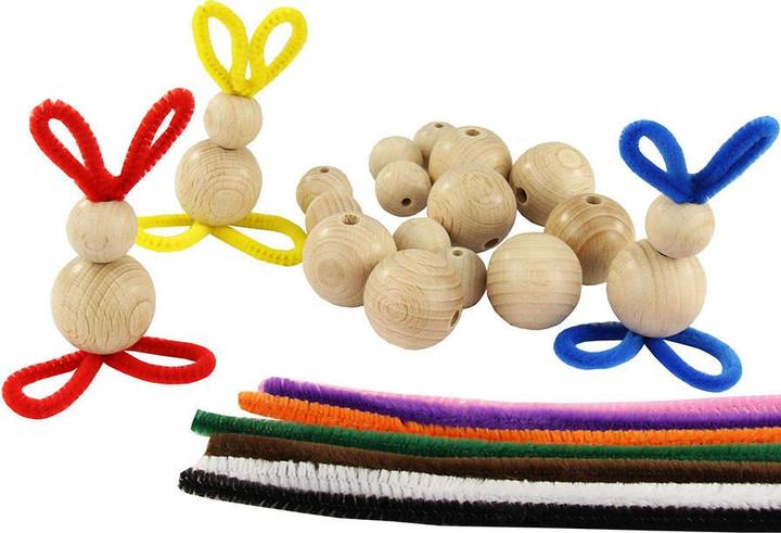 Produktbild trendmarkt24 DIY Osterhasen basteln 10ner Set bunt Bastelset mit Holzkugeln und Pfeifenputzer (10 x)