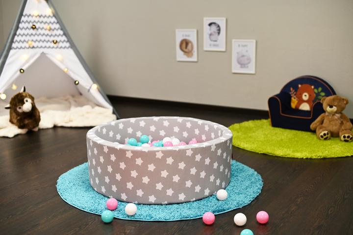 Actual product image Knorrtoys Ball pool soft - "Grey white stars" - 300 balls rose/cream/lightblue