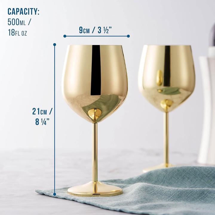 Produktbild Oak & Steel Edelstahl Weingläser Gold 2er-Set (50 cl, 2 Gläser, Weingläser Set)