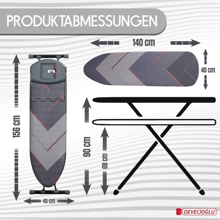 Produktbild Harbinger Bügelbrett, Bügeleisen Ablage, Bügelbrettbezug 40x140cm, Höhe 68-90cm, Grau (140 x 40 cm)