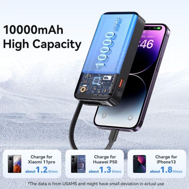 Produktbild Usams Powerbank ze zwijanym kablem USB-C Retractable 10000 mAh PD 20W Fast Charge XY Series czarny/b (10000 mAh, 50 W, 50 Wh)