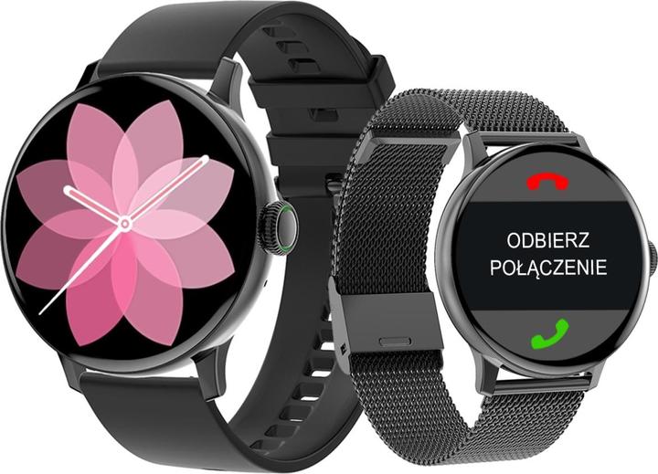 Actual product image Giewont Womens Smartwatch GW330-3 Black-Black Silicone Strap + Black Bracelet