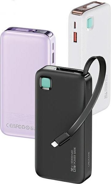 Immagine prodotto Usams Powerbank ze zwijanym kablem Retrattile Lightning 10000 mAh PD 20W Fast Charge XY Series biał (10000 mAh, 50 W)