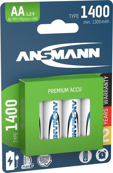 Image du produit Ansmann Batterie NiMH rechargeable Mignon AA type 1400 (min. 1300 mAh) maxE (4 pcs, AA, 1400 mAh)