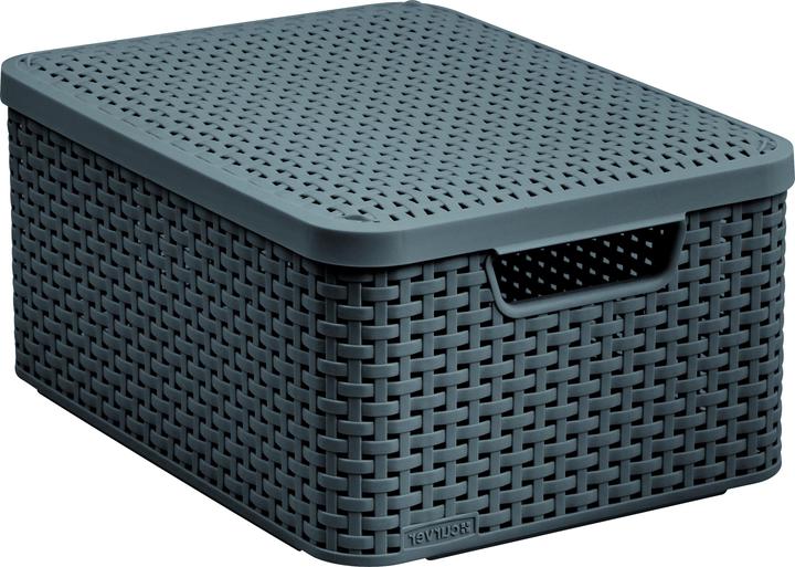 Curver Basket with lid Rattan Style M dark gray