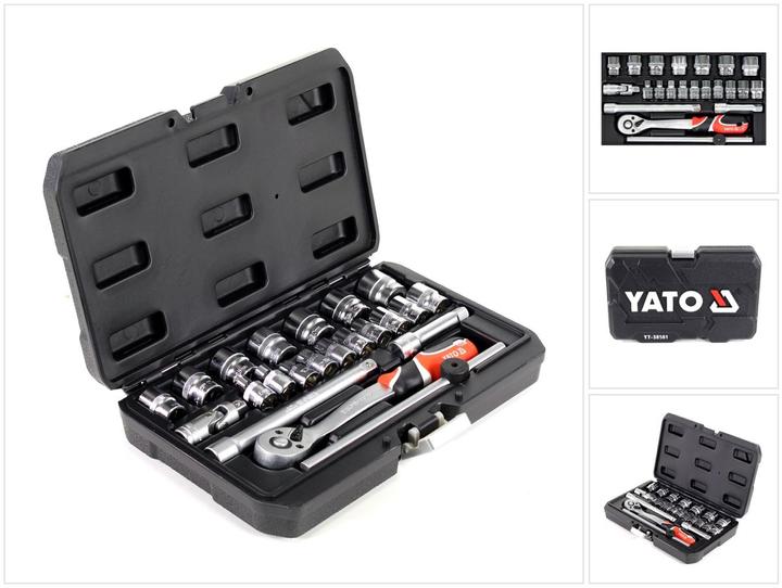 Image du produit Yato YT-38561 Jeu de Douilles en Coffret 22 Pièces avec Cliquet 3/8" (3/8")